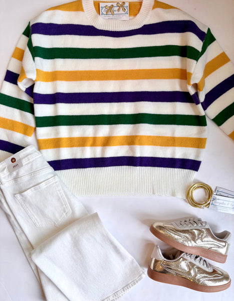 Mardi Gras Striped Sweater