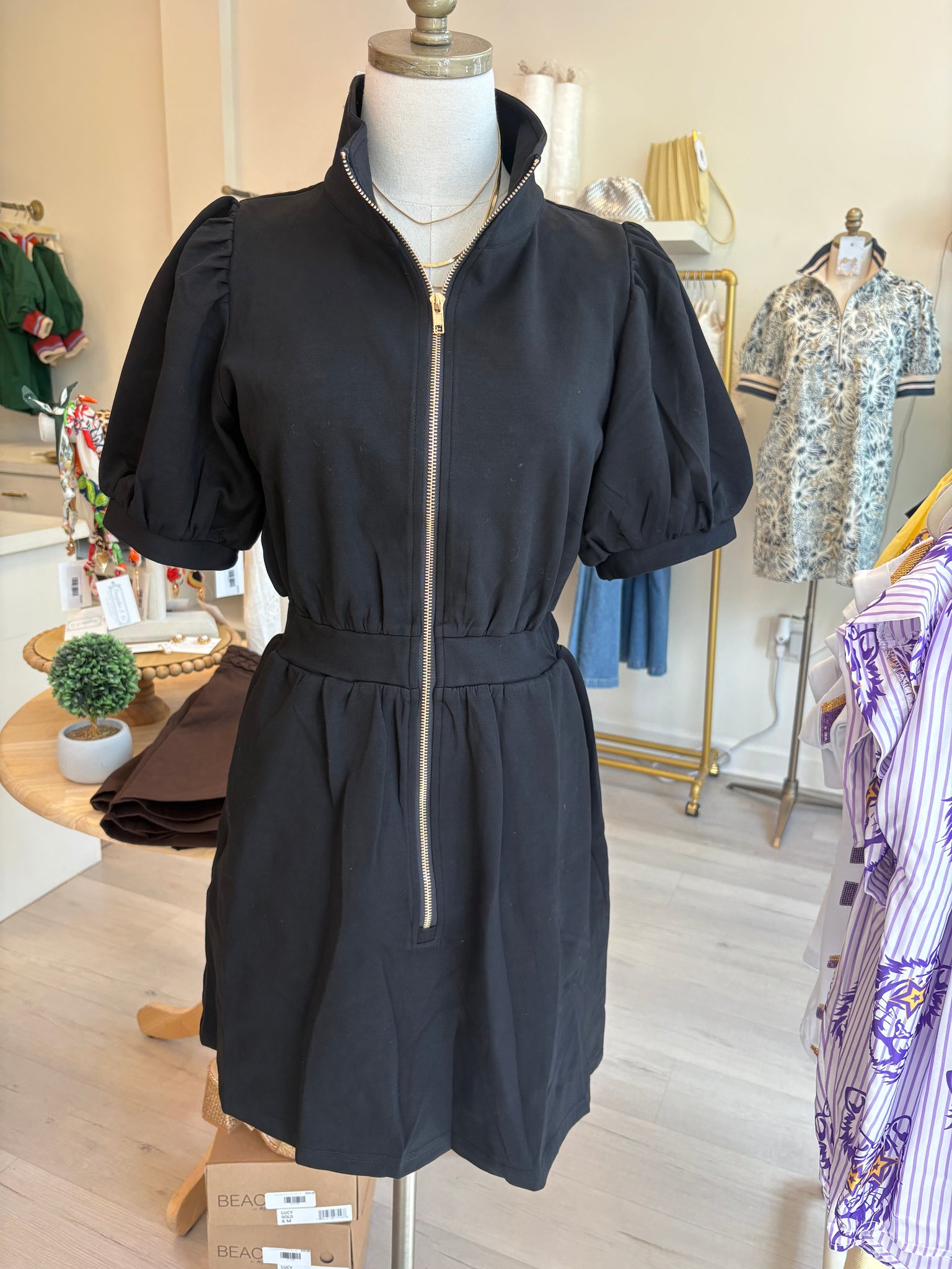 Harper Modal Zip Front Dress Blk