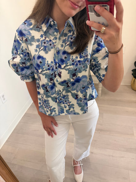 Brit Floral Button Up Top Bl