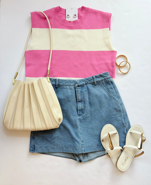 Layla Stripe Block Knit Top Pink/Wh