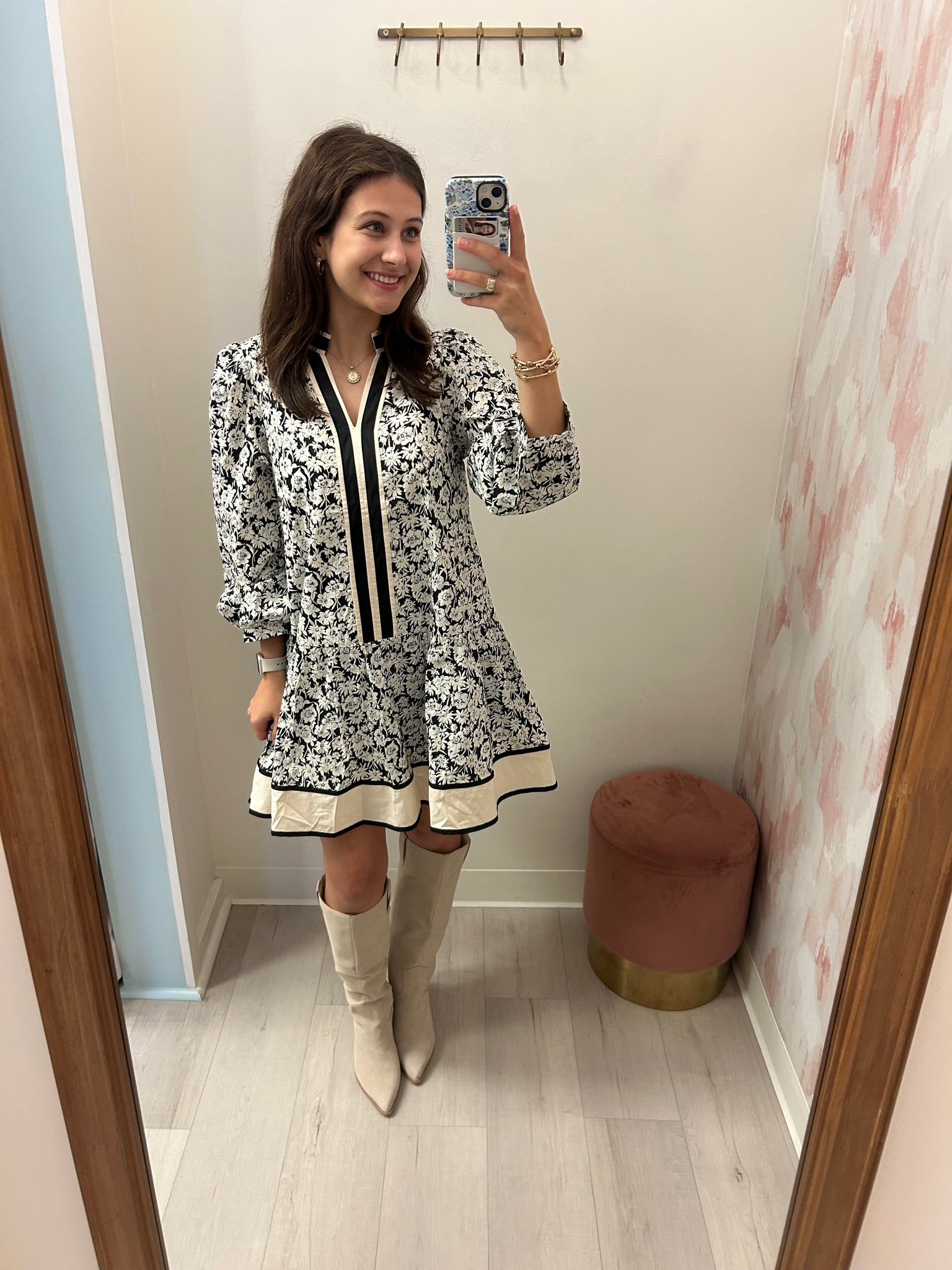 Floral Midi w/ Contrast Trim Blk