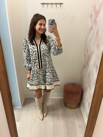 Floral Midi w/ Contrast Trim Blk