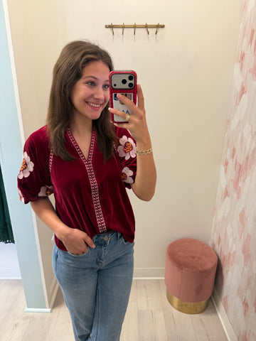 Maggie Velvet Puff Slv Top Pink