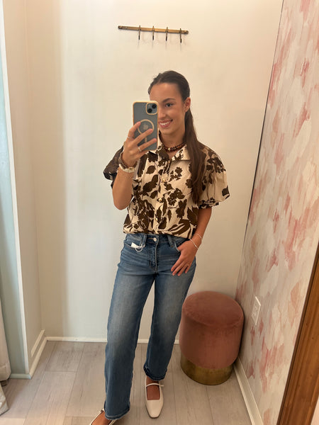 Alex Brwn Floral Pff Slv Top