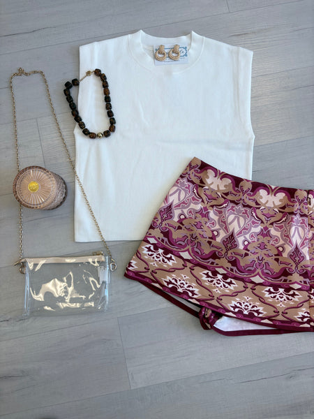 Burgundy Print Skort