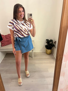 Braided Waist Denim Skort