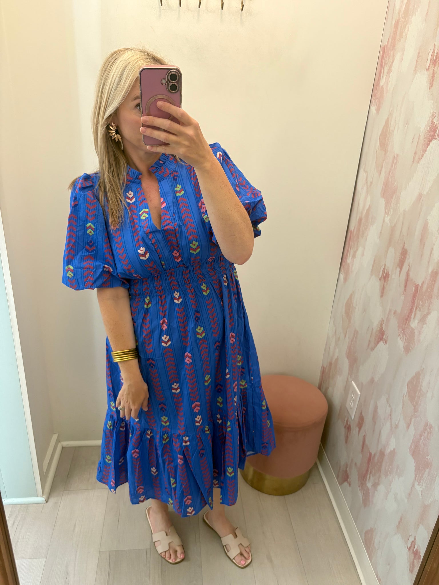 Jada Puff Slv Smocked Waist Midi