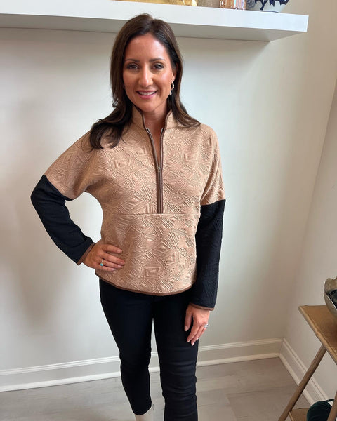 Tan & Black Textured Pullover