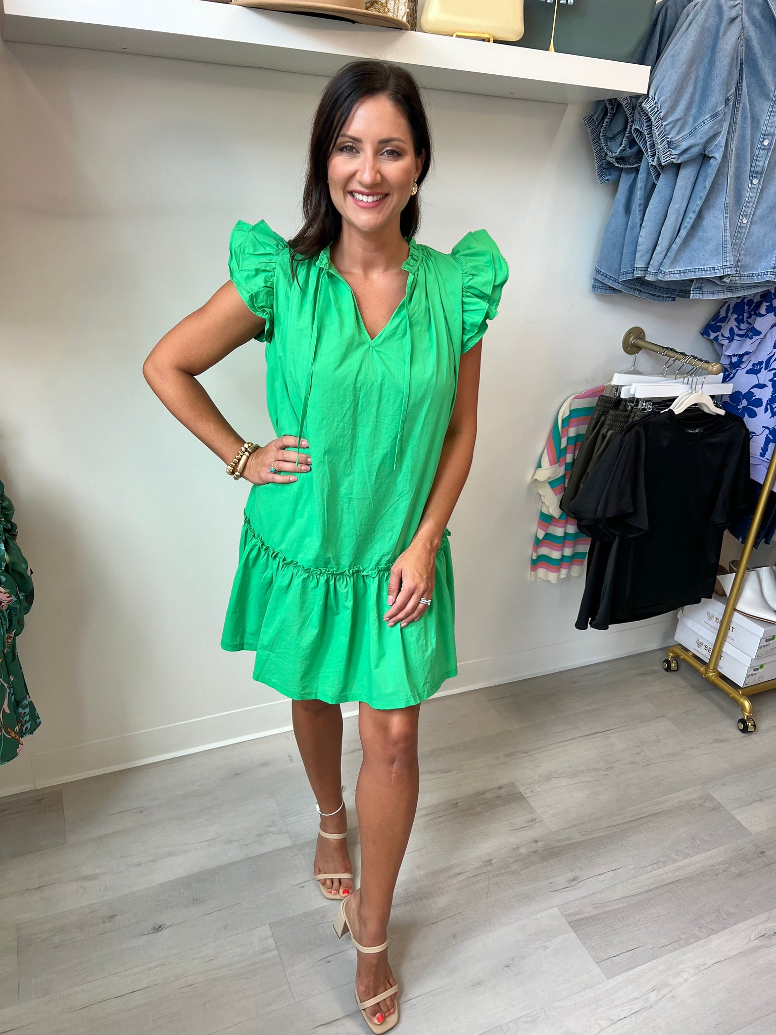 Emerald Ruffled Mini Dress