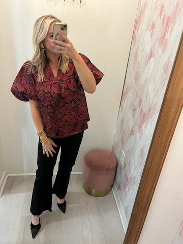 Puff Slv. Holiday Floral Top