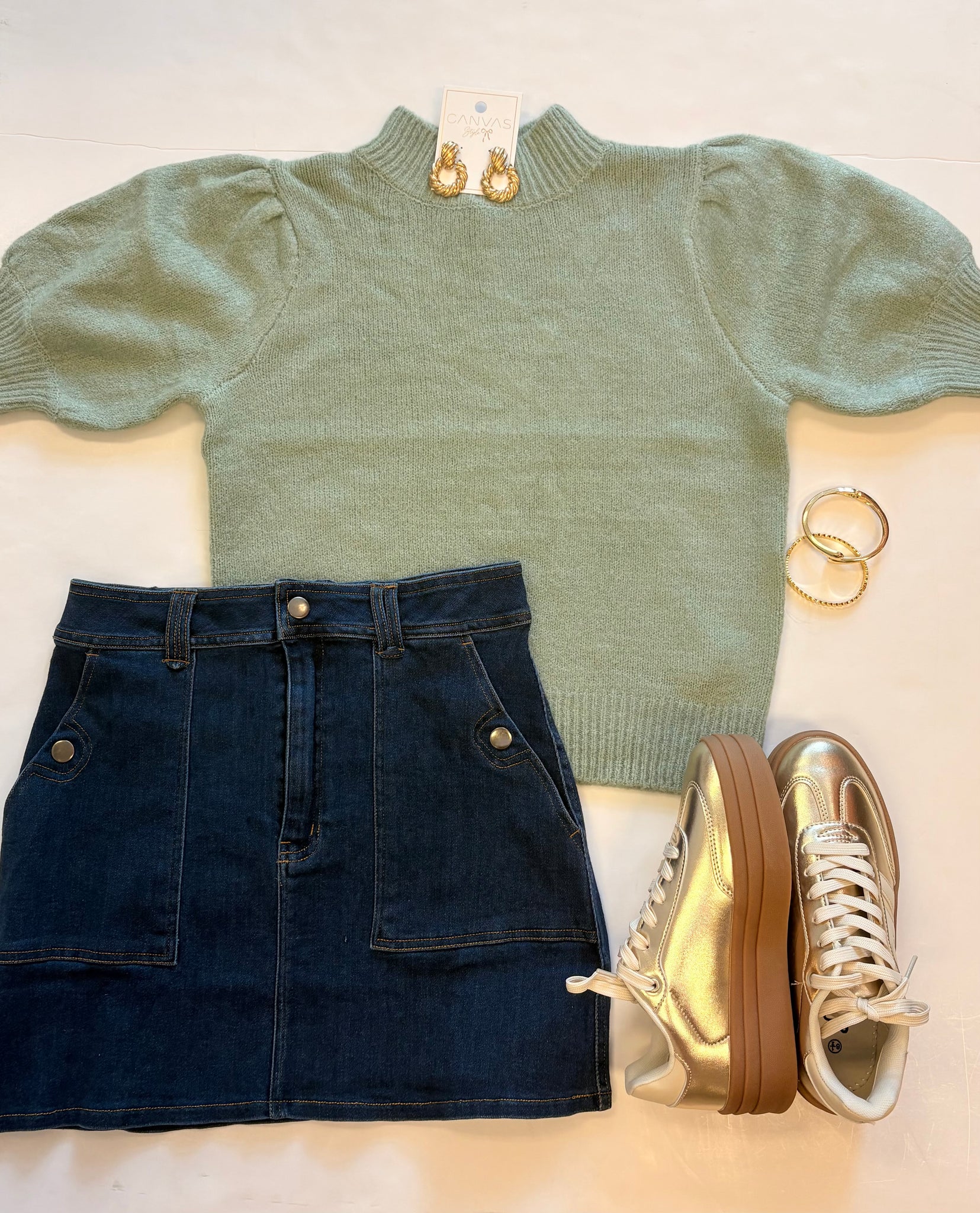 Puff Slv Knit Sweater Sage