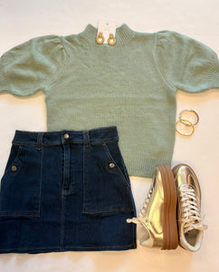 Puff Slv Knit Sweater Sage