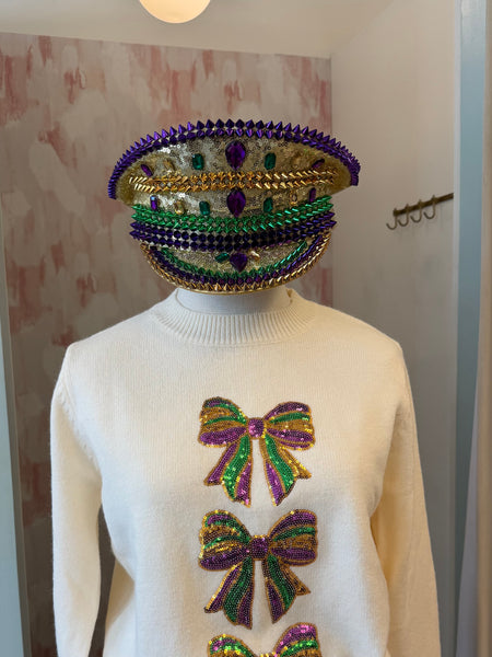 Sequin Mardi Gras Bow Sweater