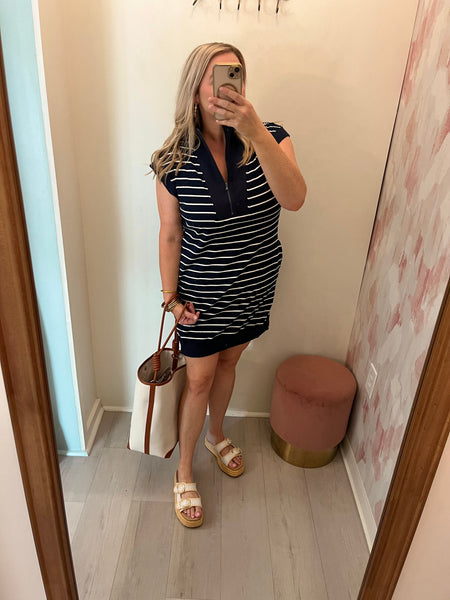 On The Go Dress Navy Stripe