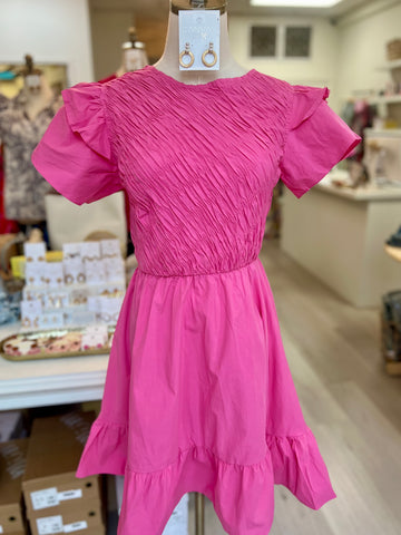 Diagnal Smocked Mini Dress Pink