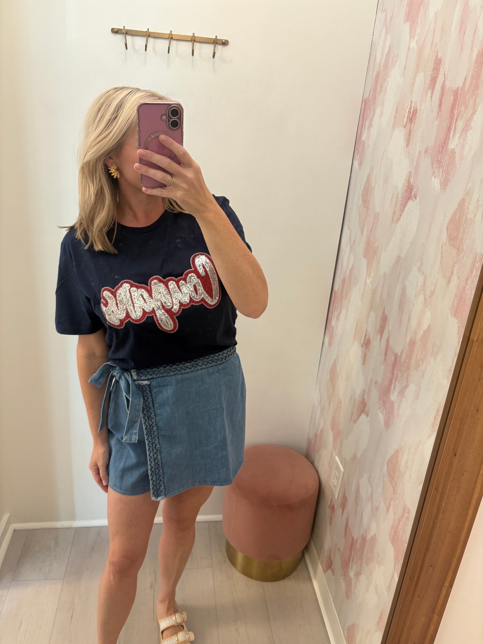 Navy Cougar Sequin Patch Tee