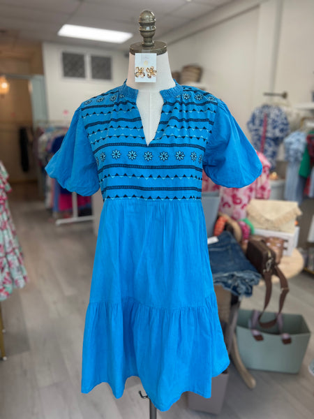 Poppie Blue Embroidered Dress