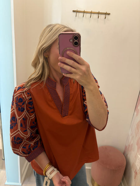 Autumn Embroidered Sleeve Top