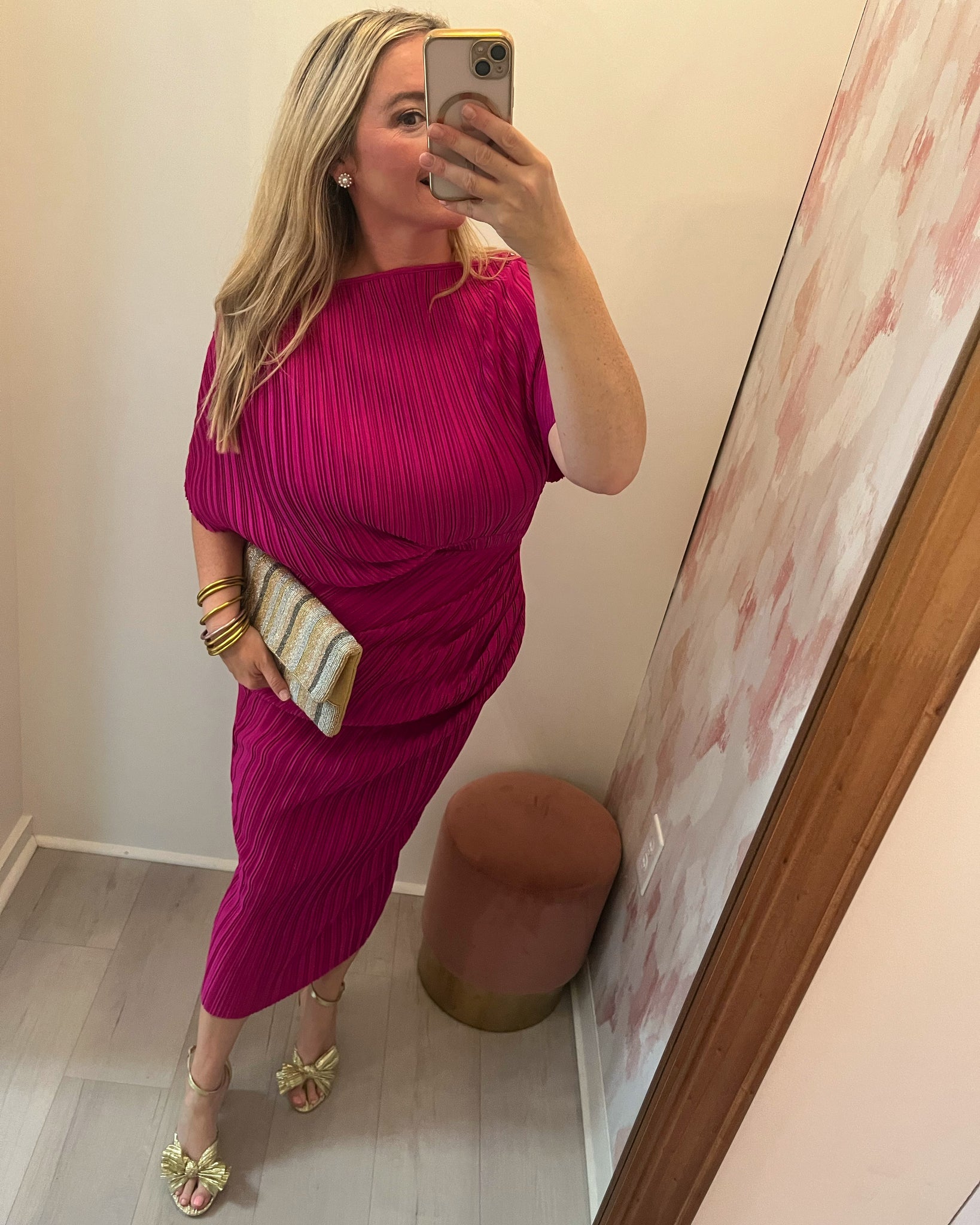 Off Shoulder Pleated Midi