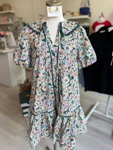 Floral Drop Waist Dress Green