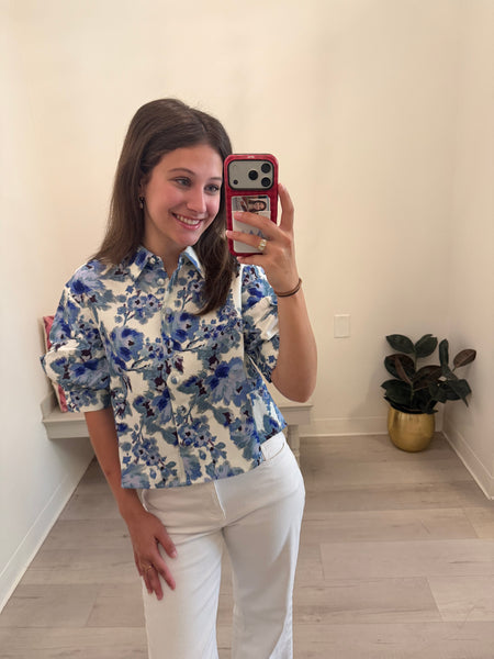 Brit Floral Button Up Top Bl