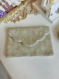 Silver Scalloped Beaded Clutch