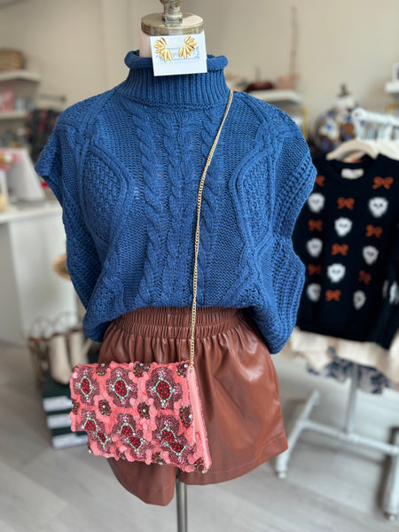 Cable Knit Sweater Tank Navy