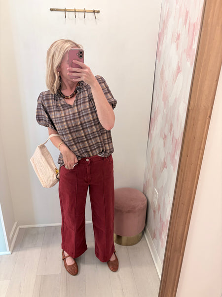Stella Fall Plaid Pff Slv Top Bwn