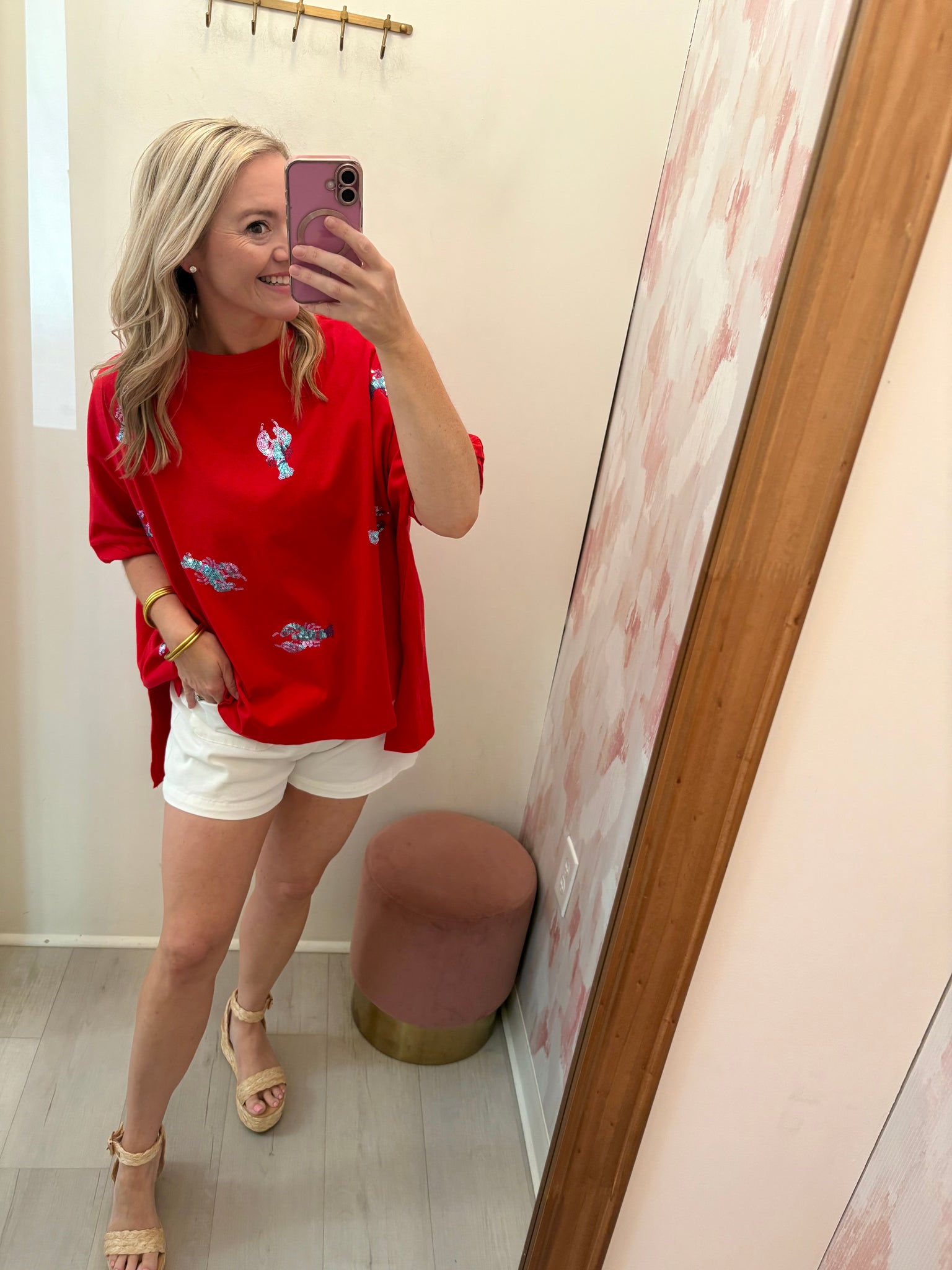 Red Sequin Crawfish Top