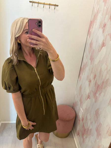Harper Modal Zip Front Dress Olive