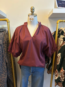 Alex 3/4 Slv VNeck Top- Wine