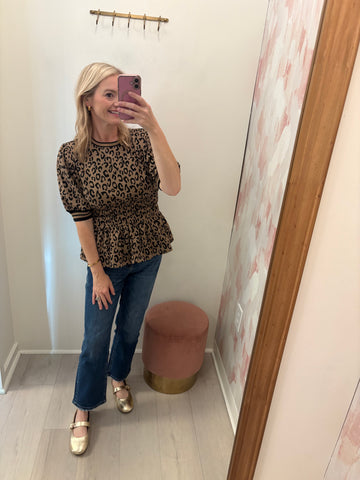Puff Peplum Leopard Print Top