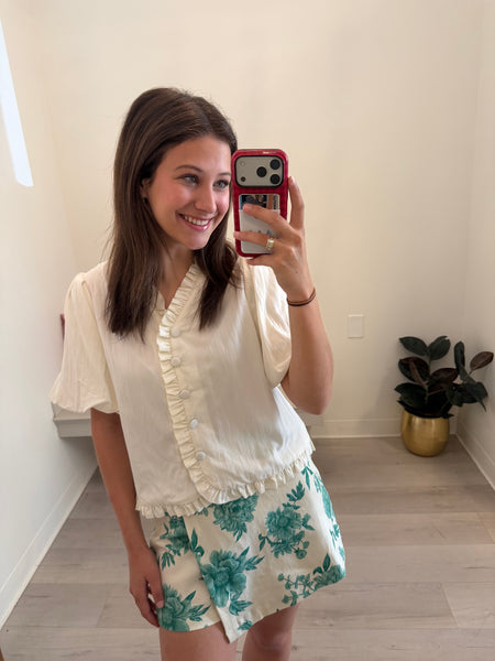 Marie Ruffle Collar Top White