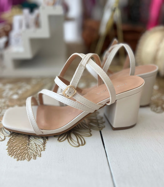 Open Toe Strapy Block Heel Ivory