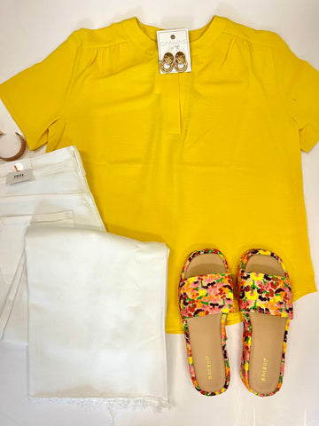 Light Weight Split Neck Blouse Yellow