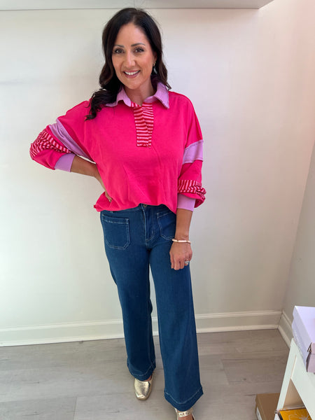 Reverse Seam Fuchsia Pullover