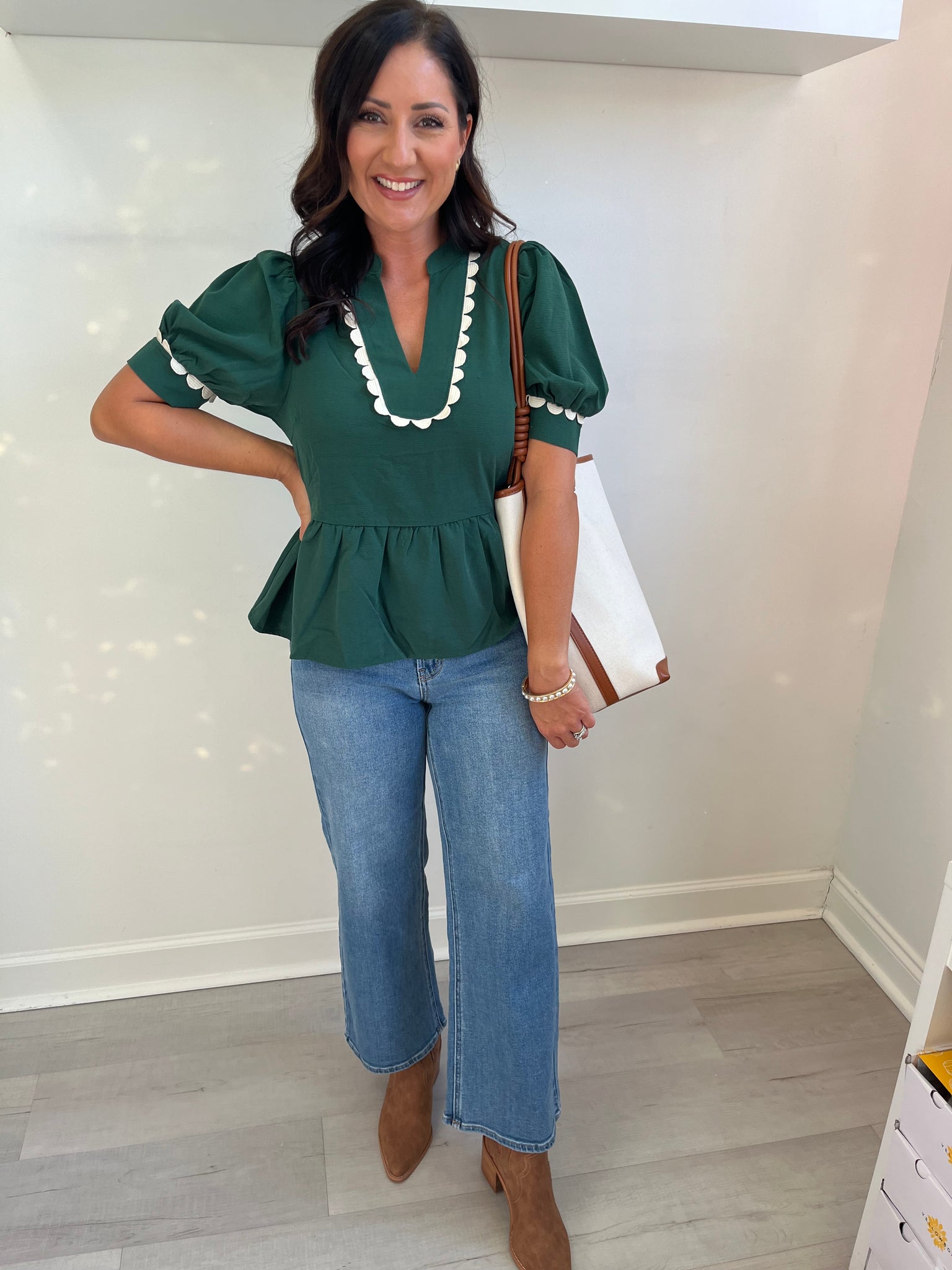 Peplum Ric Ric Top Green