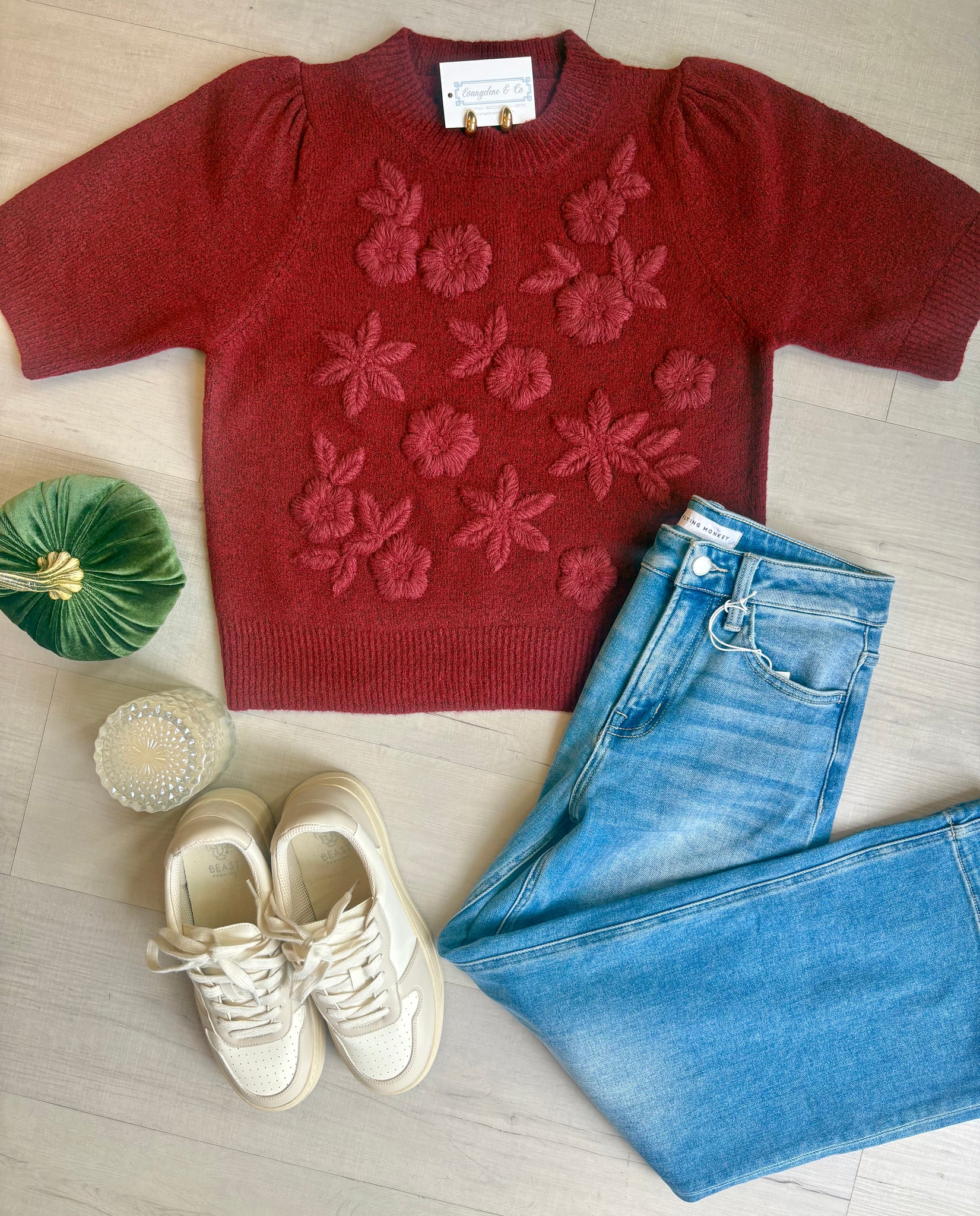 Maddy Floral Applique SS Sweater