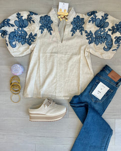 Emma Embroidered Puff Slv Top