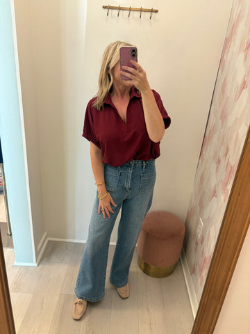 Maroon Collared Solid Top