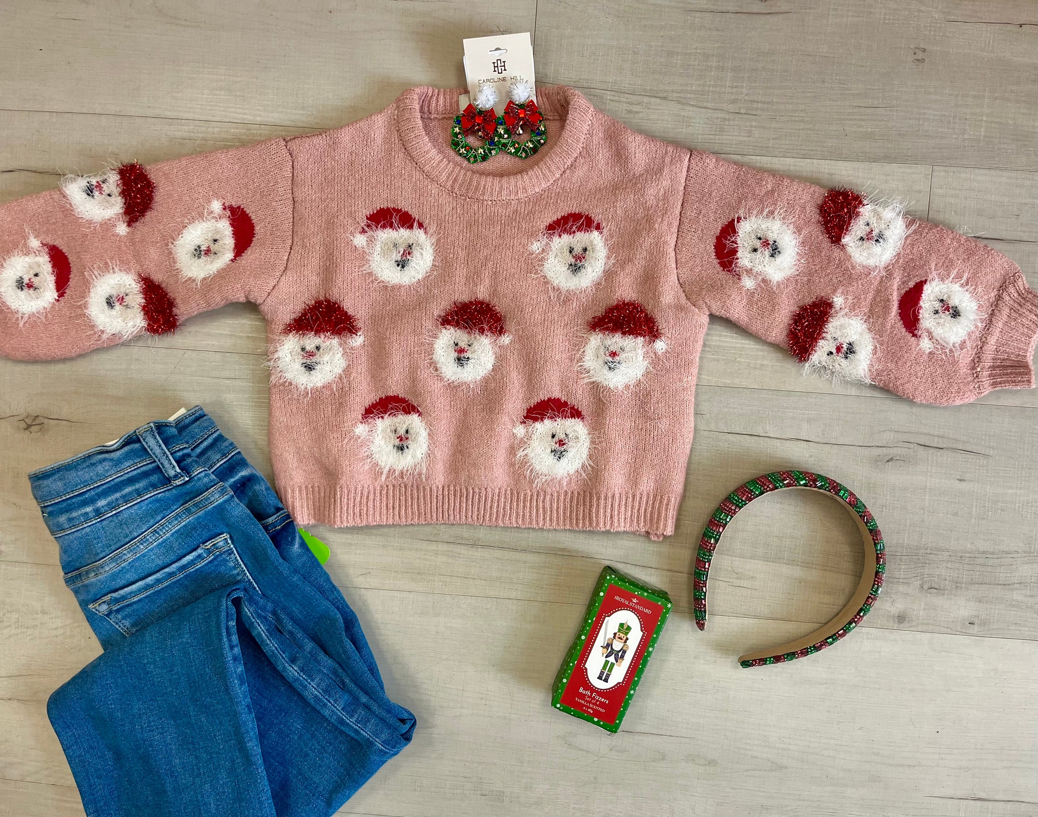 Girls Santa Sweater Blush