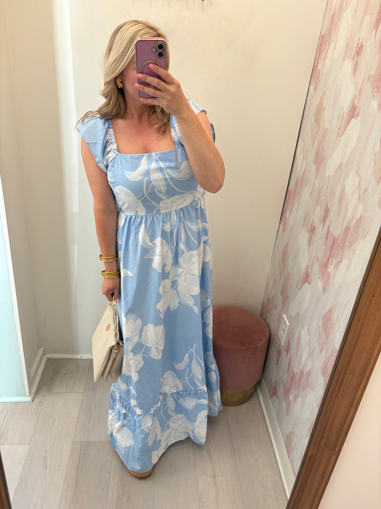 Bailey Flutter Slv Floral Maxi Blue Evangelene and Co. Bailey Flutter Slv Floral Maxi Blue Evangelene and Co.