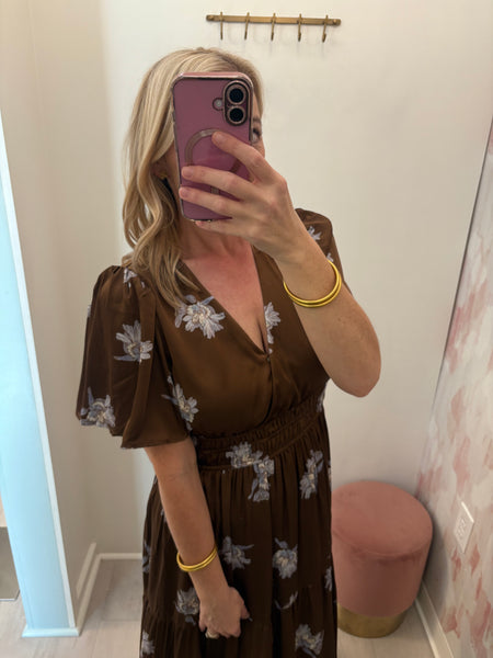 Lizzy Floral Satin Maxi Mocha