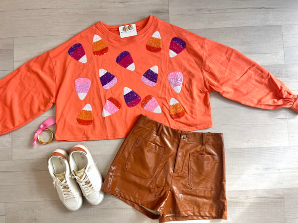 Sequin CandyCorn Crop Sweatshirt