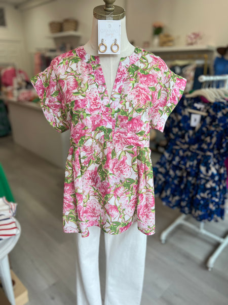 Kendal Peplum Floral Top Pink