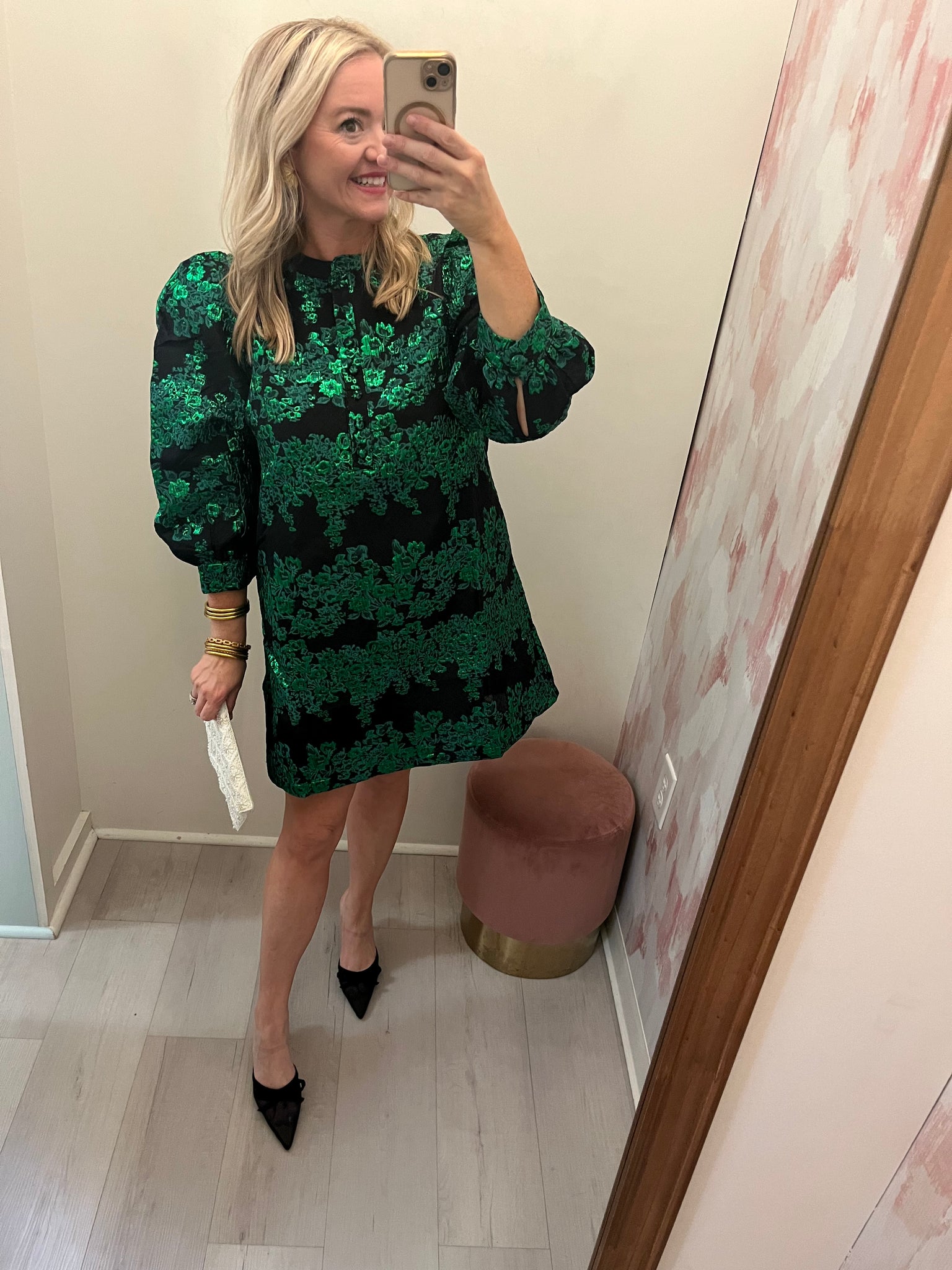 Elyna Jaquard Shift Dress - Green