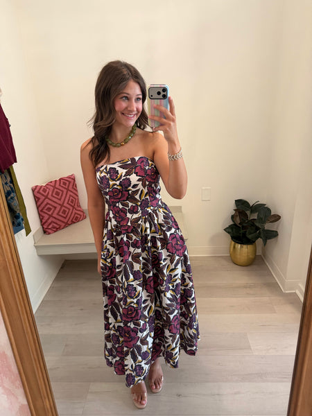 Mel Strapless Floral Midi Burg