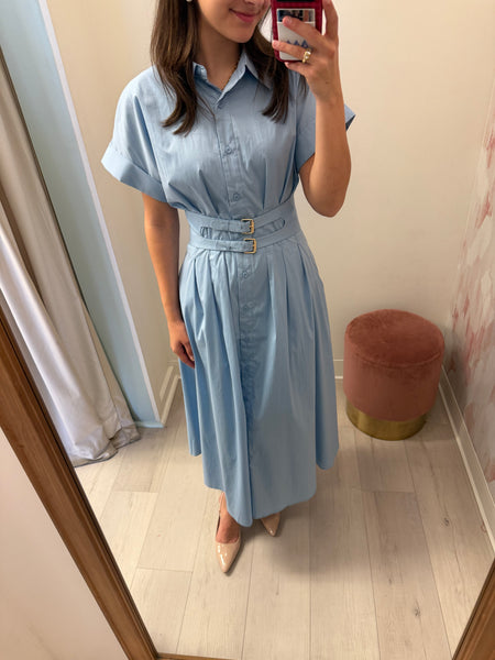 Pretty Pleats Belted Midi Lt Bl