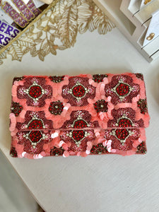 Strawberry Pink Beaded Clutch