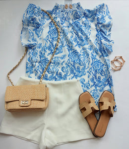 Smock Neck Flutter Slv Top Bl